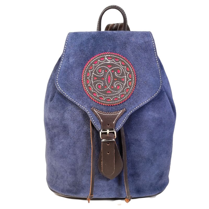 mochila piel azul