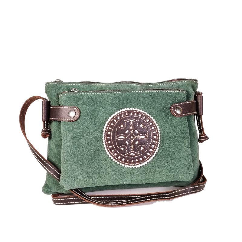 Bolso bandolera piel 2 en 1 verde "Colección Ubrique"