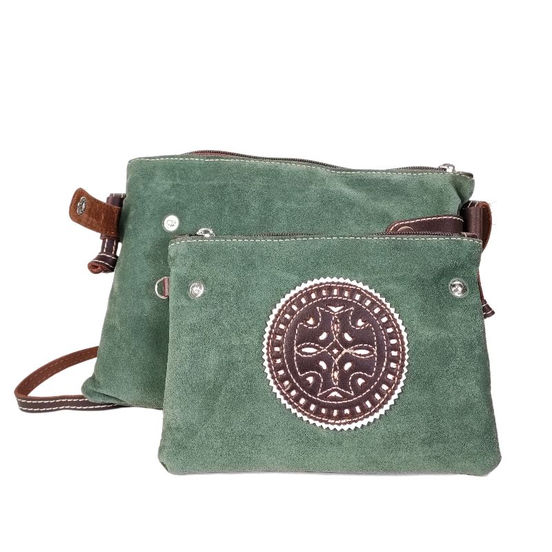 Bolso bandolera piel 2 en 1 verde "Colección Ubrique"