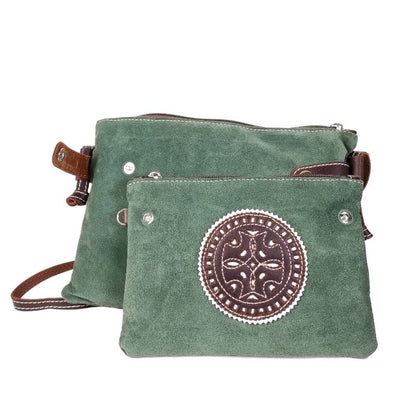 Bolso bandolera piel 2 en 1 verde "Colección Ubrique"