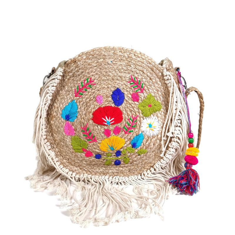 Bolso yute flores bordadas