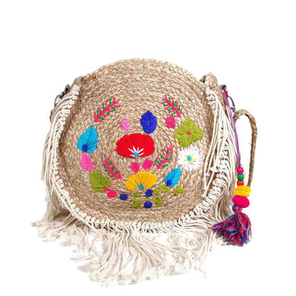 Bolso yute flores bordadas
