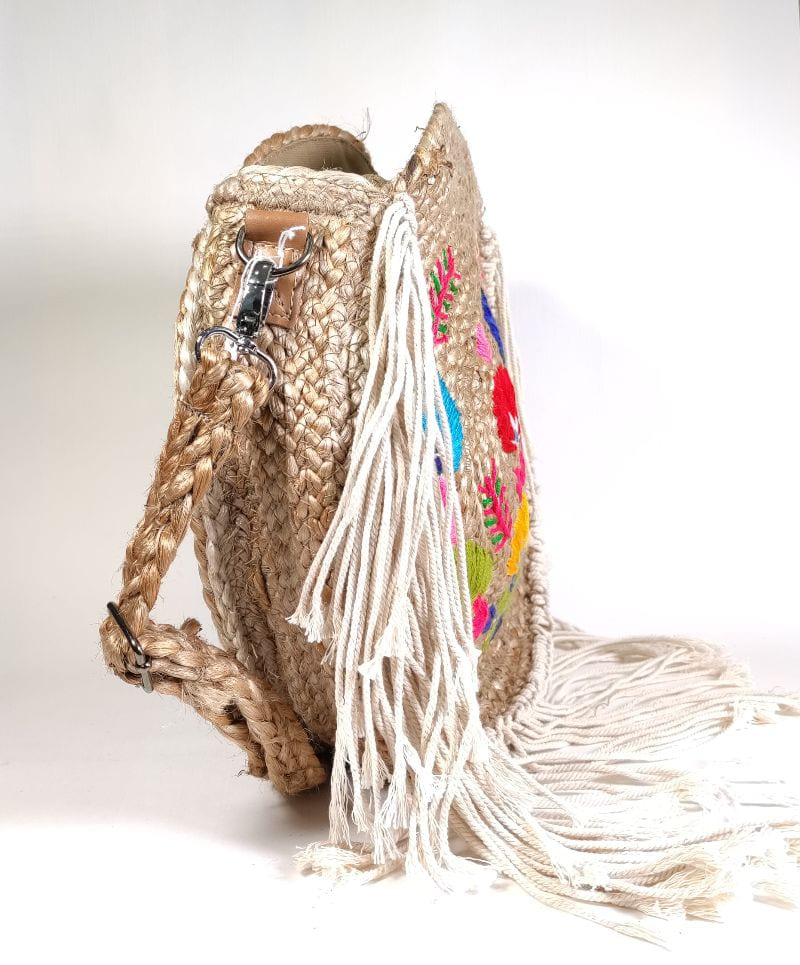 Bolso yute flores bordadas