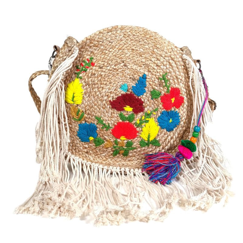 bolso yute flores bordadas