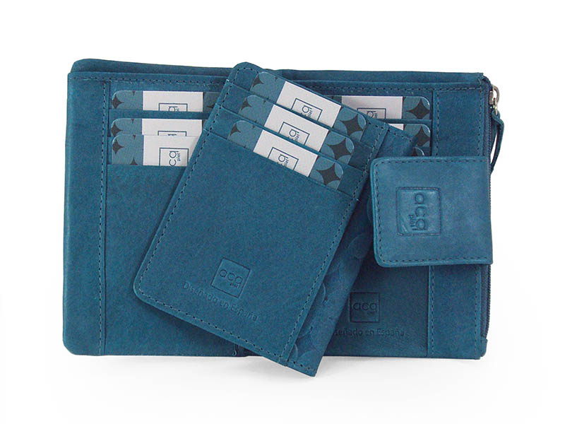 Monedero piel mujer "ACQ PIEL" colección Diamond Turquesa