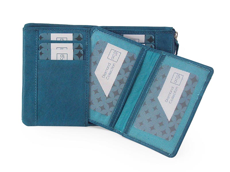 Monedero con tarjetero extraíble "ACQ PIEL" colección Diamond Turquesa