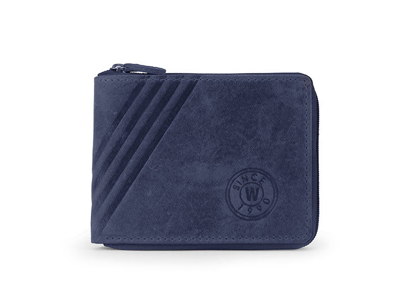 Billetero piel engrasada con cremallera Wildzone “Colección Metropoli” Azul