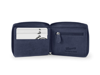 Billetero piel engrasada con cremallera Wildzone “Colección Metropoli” Azul