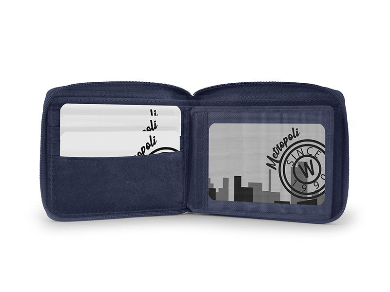 Billetero piel engrasada con cremallera Wildzone “Colección Metropoli” Azul