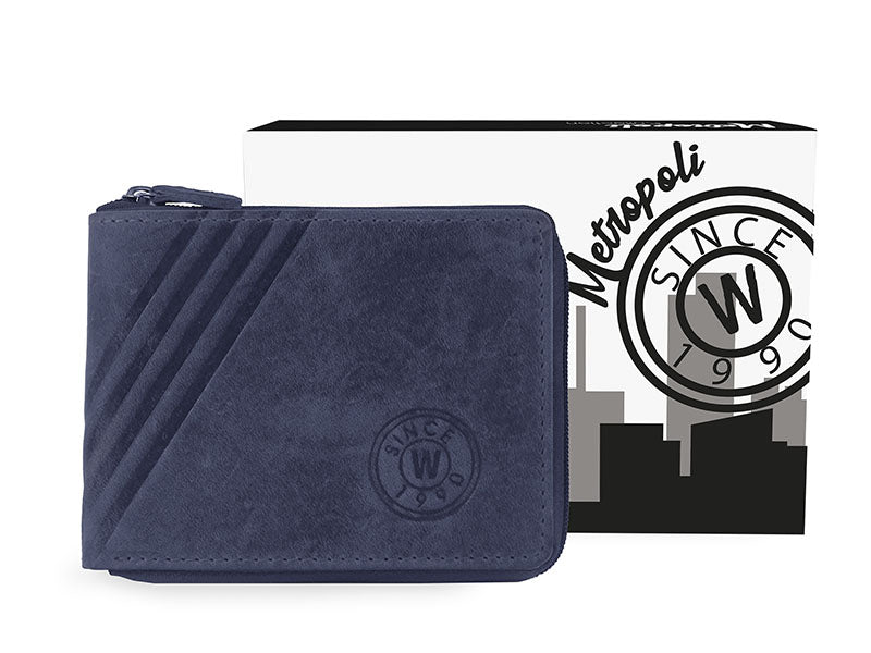 Billetero piel engrasada con cremallera Wildzone “Colección Metropoli” Azul