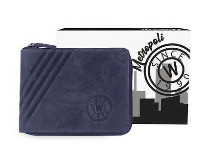Billetero piel engrasada con cremallera Wildzone “Colección Metropoli” Azul