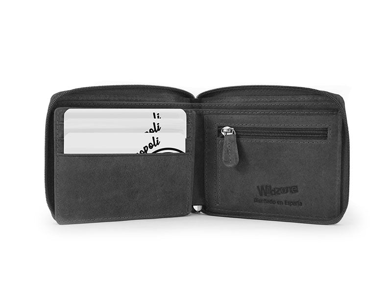 Billetero piel engrasada con cremallera Wildzone “Colección Metropoli” Negro