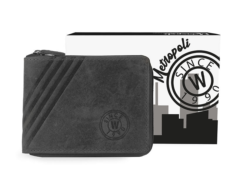 Billetero piel engrasada con cremallera Wildzone “Colección Metropoli” Negro
