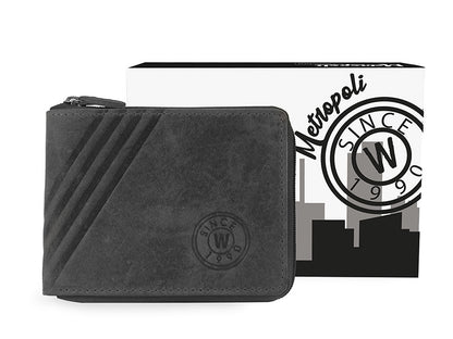 Billetero piel engrasada con cremallera Wildzone “Colección Metropoli” Negro