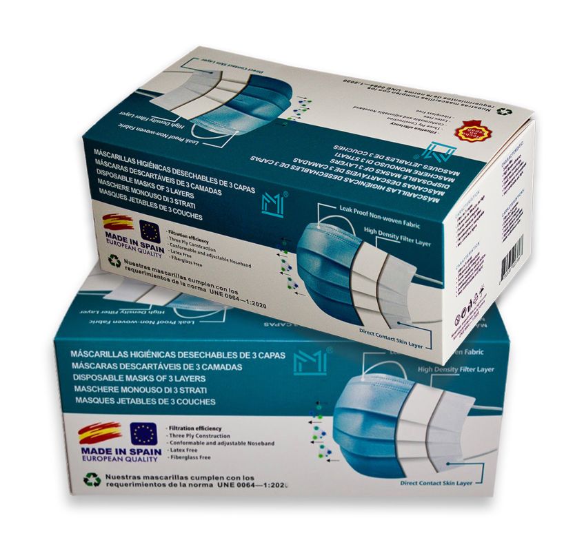 Mascarillas higiénicas desechables caja de 50 unidades