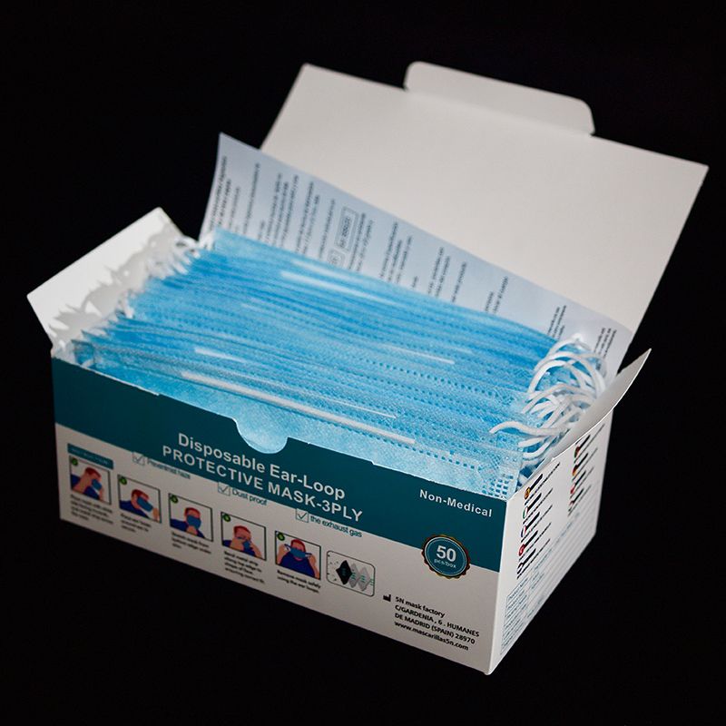 Mascarillas higiénicas desechables caja de 50 unidades